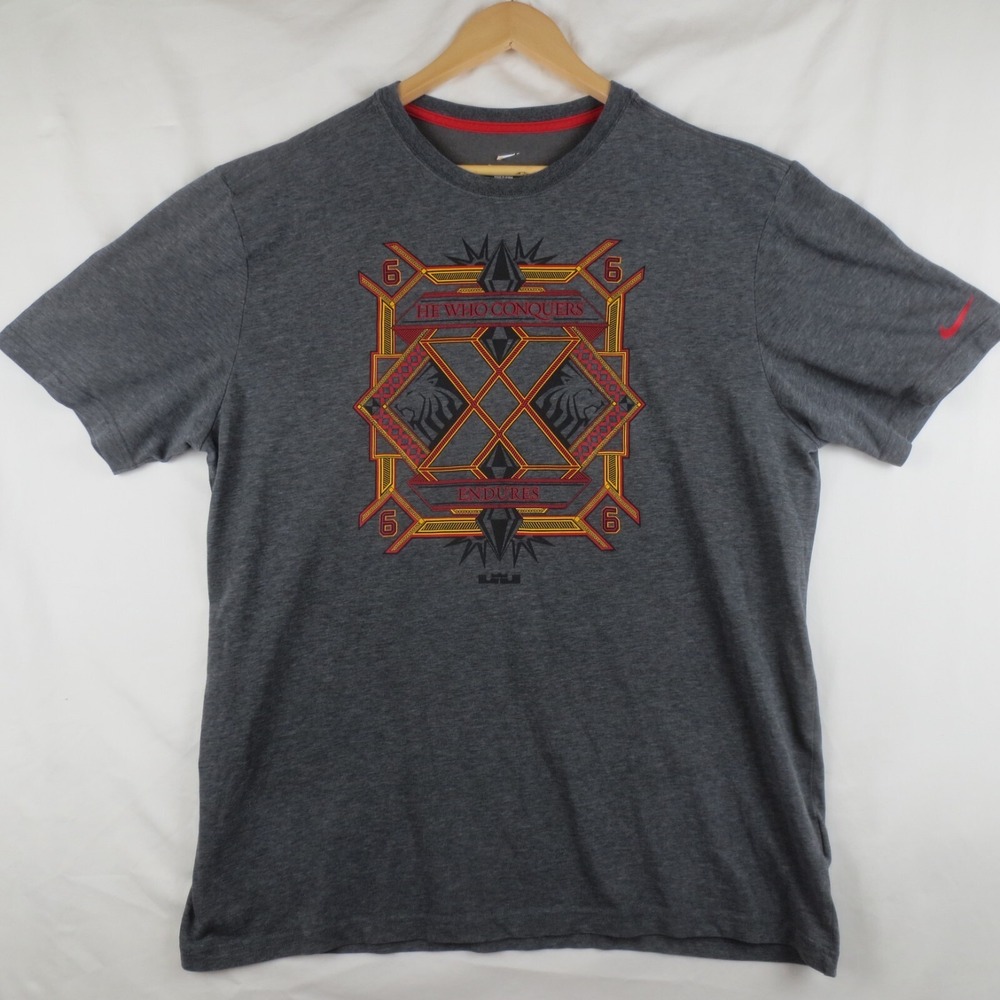 Nike Lebron James He Who Conquers Endures T-Shirt Mens XL Gray Heather Dri-Fit